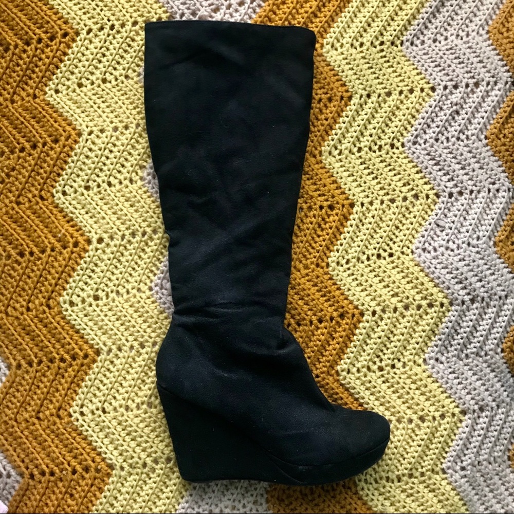Black suede knee high boots